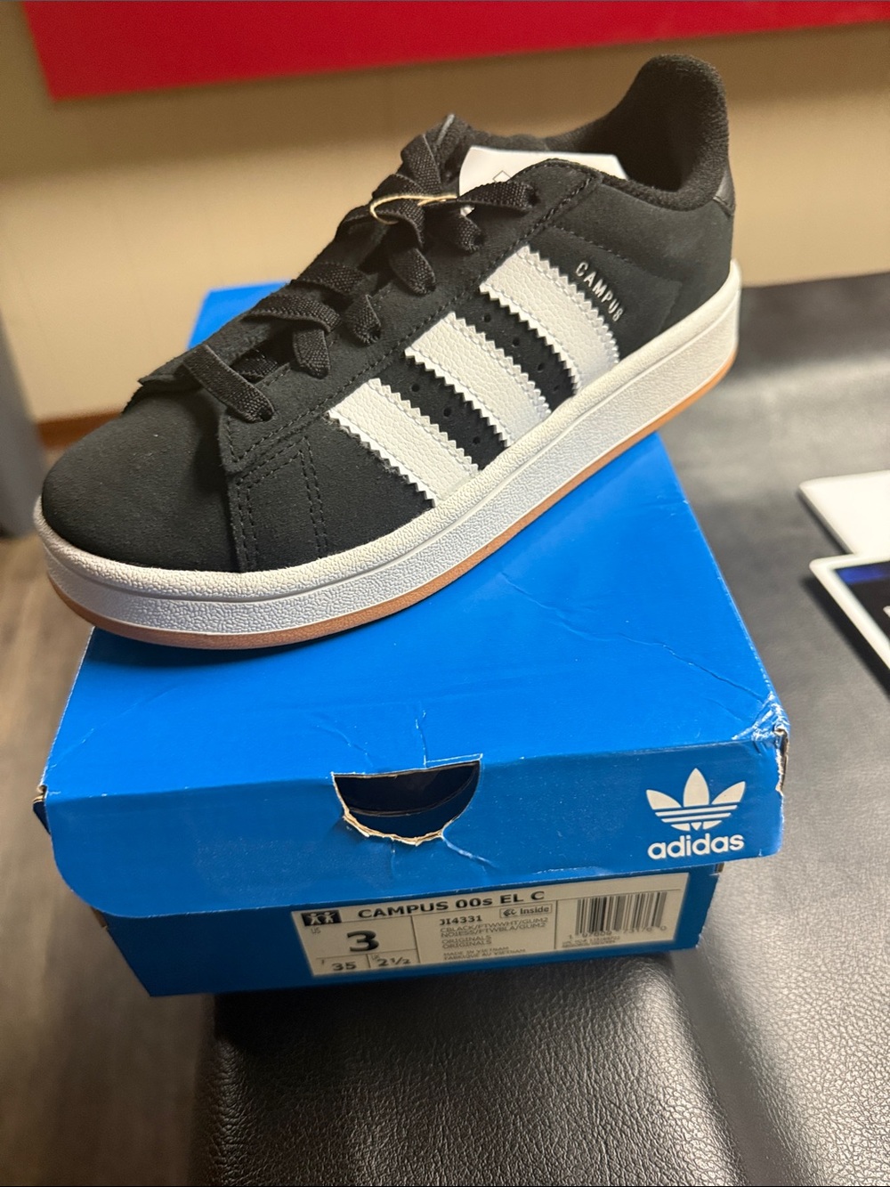 adidas Kids Campus Black with White Three-Stripes Sneaker